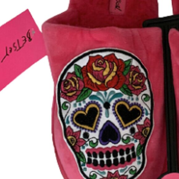 Betsey Johnson Betsiest Pink Sugar Skull Slippers, Size XL 11/12 - Picture 4 of 4